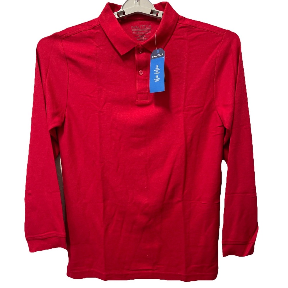 Nautica NWT Boys School Uniform Red Long Sleeve Shirt XL 18/20